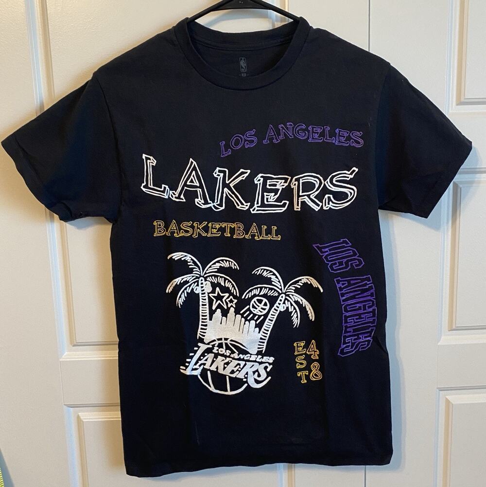 NBA LOS ANGELES LAKERS T-Shirt Men's Size Small Palm Trees Est. 48 Short Sleeve